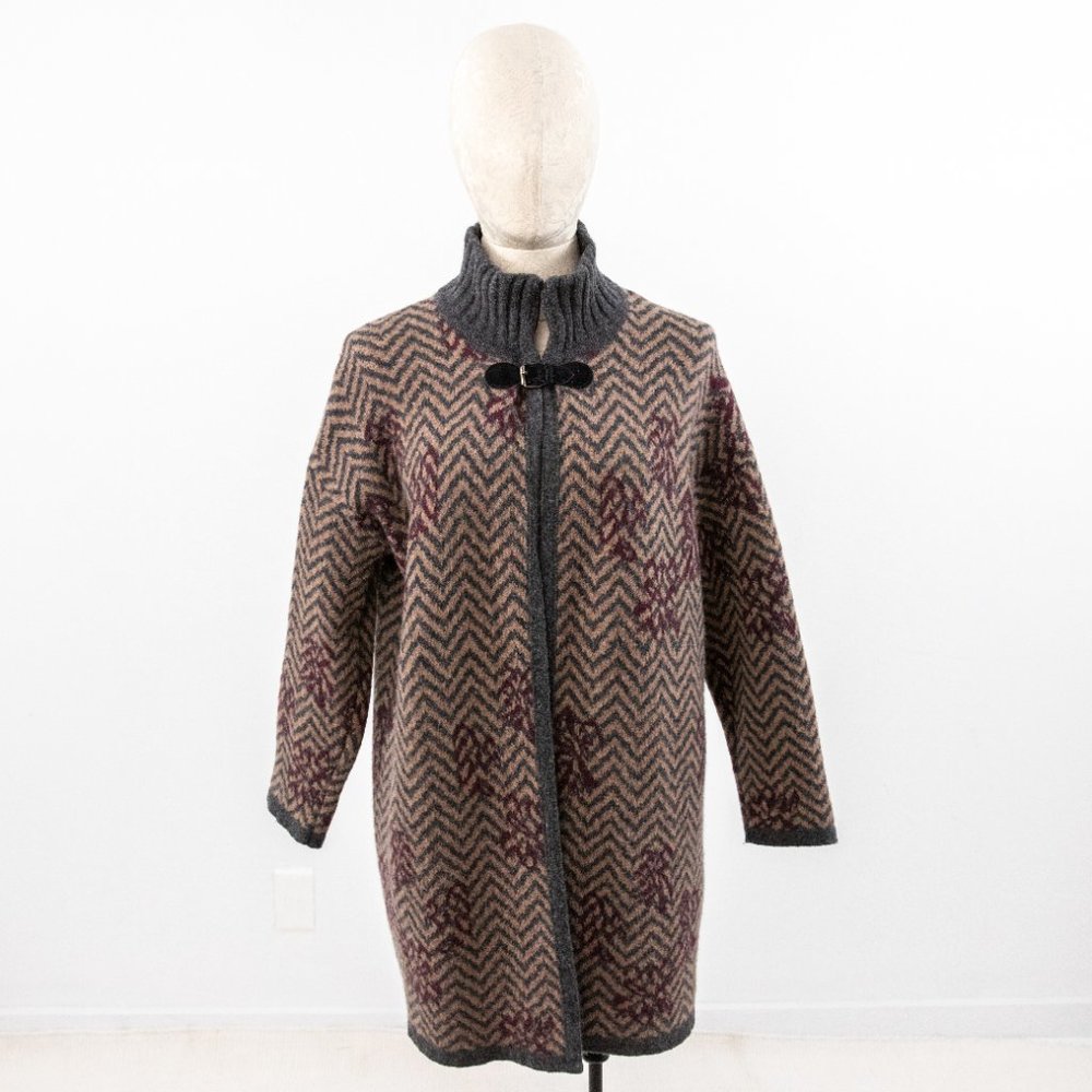 Vintage 70s S Italian Wool Print Sweater Jacket - Picture 3 of 13
